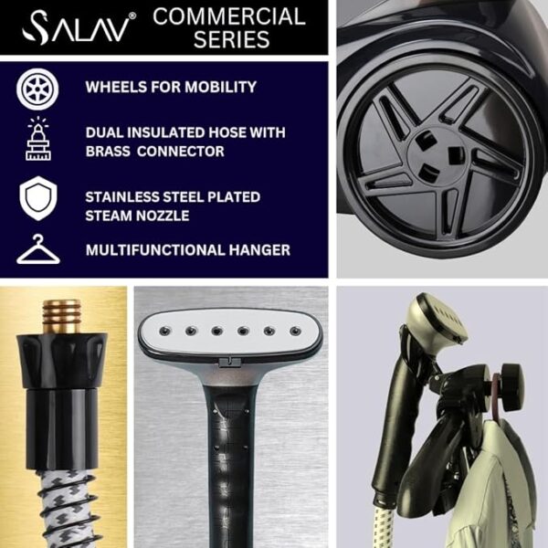 SALAV Heavy Duty Commercial Full-Size Garment Steamer with Foot Pedals and Extra Large 3L (101.5 oz) Water Tank, - Image 2