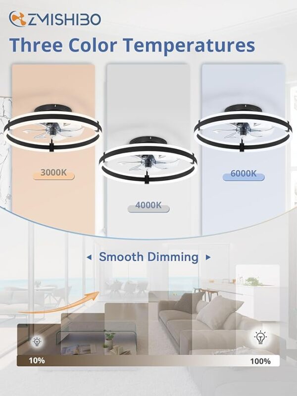 Ceiling Fans with Lights and Remote, 19.7'' Low Profile Ceiling Fan, - Image 2