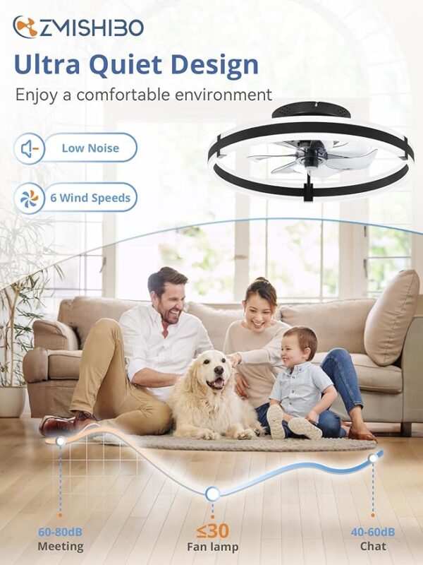 Ceiling Fans with Lights and Remote, 19.7'' Low Profile Ceiling Fan, - Image 3