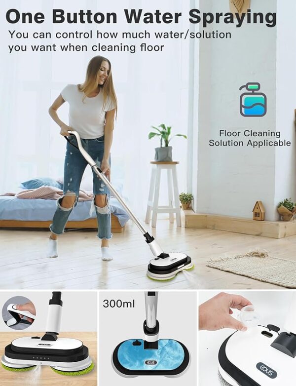EOUS Cordless Electric Mop, Floor Cleaner with LED Headlight & Water Sprayer, - Image 2