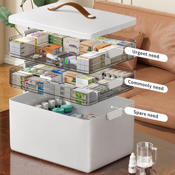 CTIME 3-Tier Medicine Organizer - Portable Medicine Cabinet with Leather Handle, - Image 3