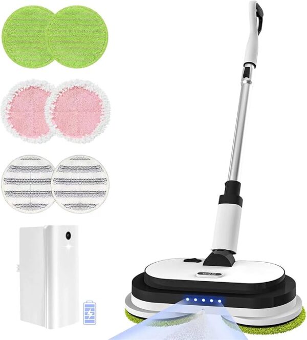 EOUS Cordless Electric Mop, Floor Cleaner with LED Headlight & Water Sprayer,