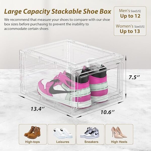 Mitees 10 Pack XX Large Thicken Sturdy Hard Plastic Clear Stackable Shoe Storage Boxes for Size 12 - Image 2