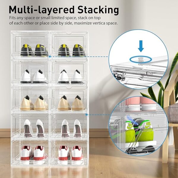 Mitees 10 Pack XX Large Thicken Sturdy Hard Plastic Clear Stackable Shoe Storage Boxes for Size 12 - Image 3