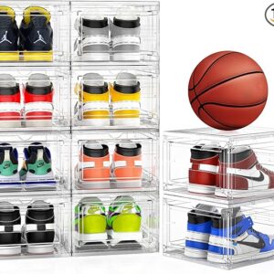 Mitees 10 Pack XX Large Thicken Sturdy Hard Plastic Clear Stackable Shoe Storage Boxes for Size 12