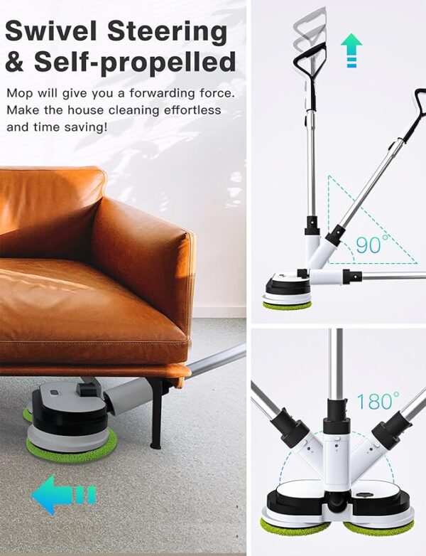 EOUS Cordless Electric Mop, Floor Cleaner with LED Headlight & Water Sprayer, - Image 3