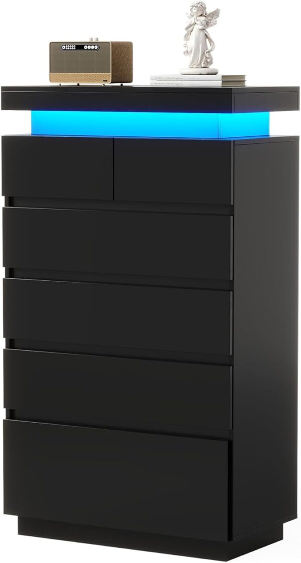 High Gloss 6 Drawers Dresser, Modern Wood Tall Dresser - Image 3