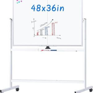 maxtek Rolling Whiteboard, 48x36 Large Magnetic