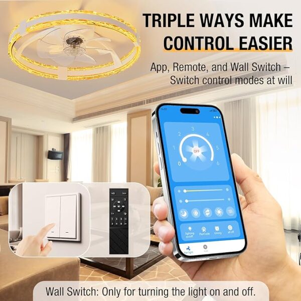 Ceiling Fans with Lights and Remote, 20'' Low Profile Flush Mount Ceiling Fan - Image 2