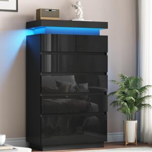 High Gloss 6 Drawers Dresser, Modern Wood Tall Dresser
