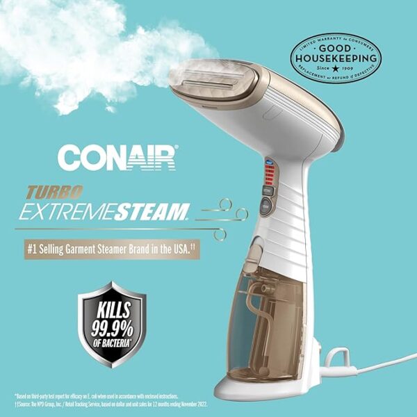 Conair Handheld Garment Steamer for Clothes, Turbo ExtremeSteam 1875W, - Image 2
