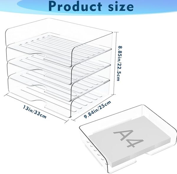 Paper Organizer Letter Tray, 4 Pack Acrylic Stackable Desk File Organizer, - Image 2