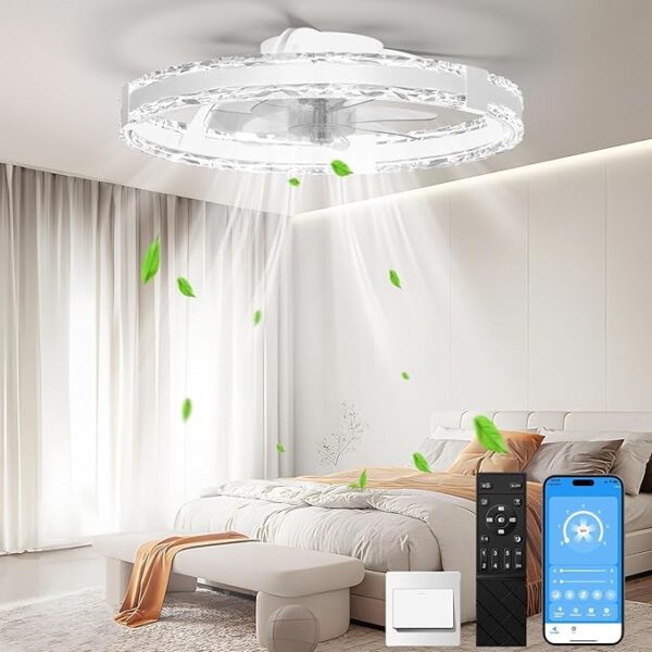 Ceiling Fans with Lights and Remote, 20'' Low Profile Flush Mount Ceiling Fan