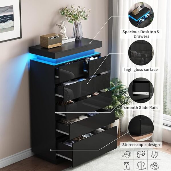 High Gloss 6 Drawers Dresser, Modern Wood Tall Dresser - Image 2