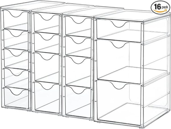 Vtopmart Acrylic Organizer with 16 Drawers (4 Set),Clear Storage Drawers for Office Supplies,