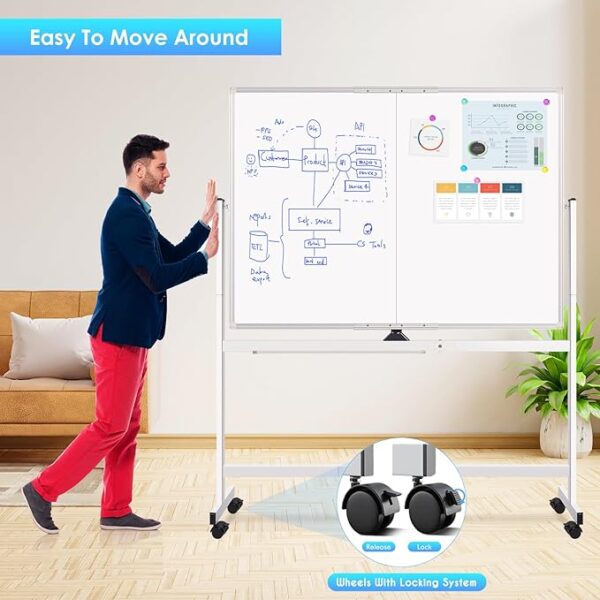 maxtek Rolling Whiteboard, 48x36 Large Magnetic - Image 2