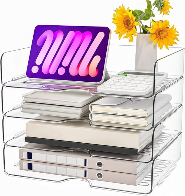 Paper Organizer Letter Tray, 4 Pack Acrylic Stackable Desk File Organizer,