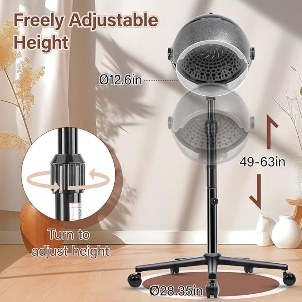 Hooded Hair Dryer, Professional Standing Hair Dryers Hooded with Time Setting, - Image 2