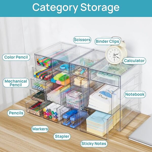 Vtopmart Acrylic Organizer with 16 Drawers (4 Set),Clear Storage Drawers for Office Supplies, - Image 3