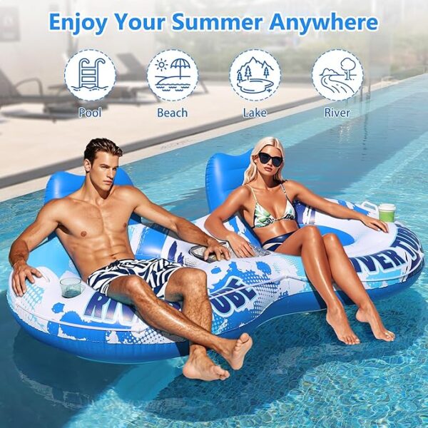 JOSEN Inflatable River Tube Float - 2 Person Heavy Duty River Float, - Image 3