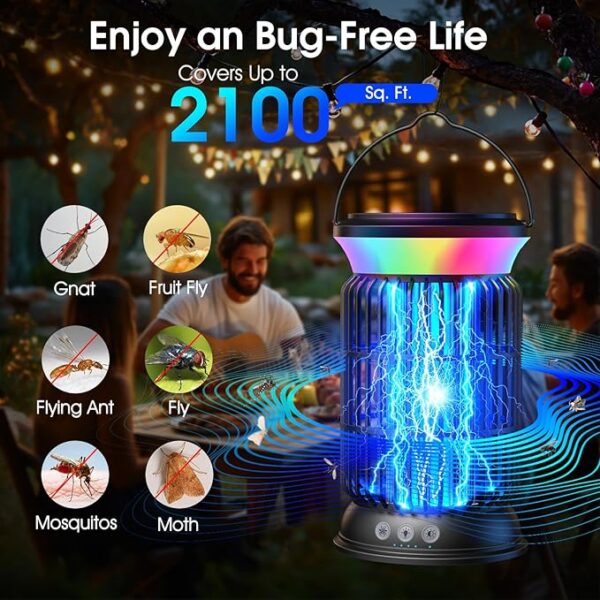 Solar Bug Zapper Outdoor, 4-in-1 Rechargeable Mosquito Zapper with 6000mAh Battery, - Image 2