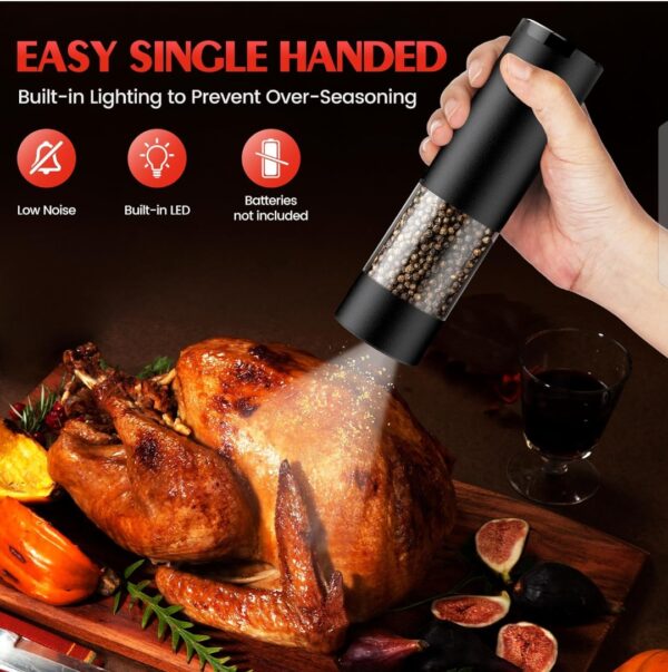 Electric Salt and Pepper Grinder Set Automatic Battery Pepper Mill Shakers Adjustable - Image 3