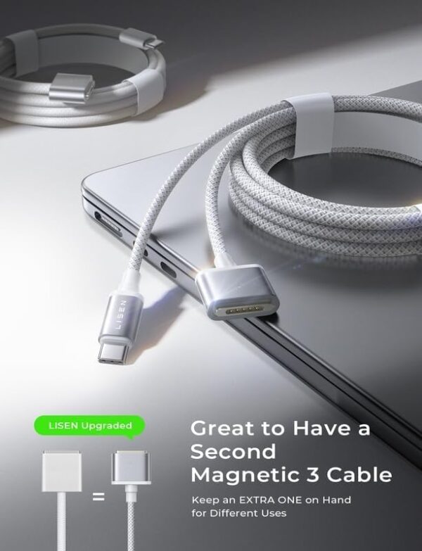 LISEN USB-C to Magnetic 3 Cable (6.6FT) for M4 MacBook Air Pro Charger, - Image 2