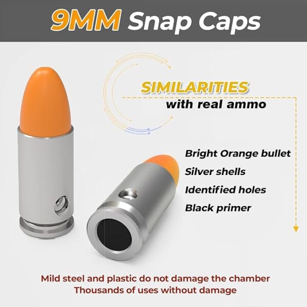 9mm Snap Caps Safety Trainer Dummy Rounds - Practice Safe Loading Firing Close to Real Weight(15PCS) - Image 2