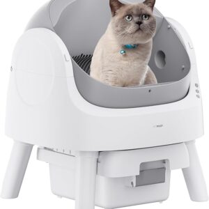 Self Cleaning Cat Litter Box, Open Top Litter Box for Multiple Cats, Automatic Cat Litter Box with Liners and Mat Included, Grey
