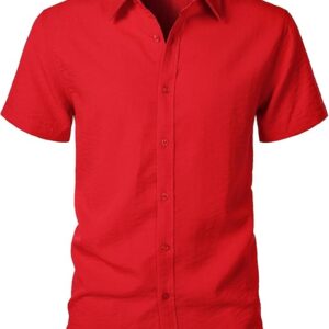 Men's Stretch Textured Short Sleeve Button Down Shirts Summer Casual Beach Wedding Vacation Shirt