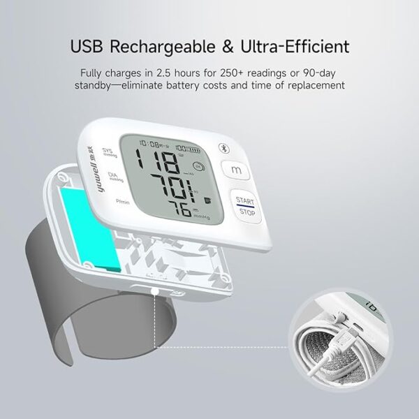yuwell Rechargeable Wrist Blood Pressure Monitors for Home Use, Large Wrist Cuff with Irregular Heartbeat, - Image 2