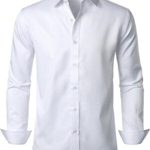 Men's Stretch Wrinkle Free Dress Shirts Formal Wedding Prom Long Sleeve Button Down Shirt