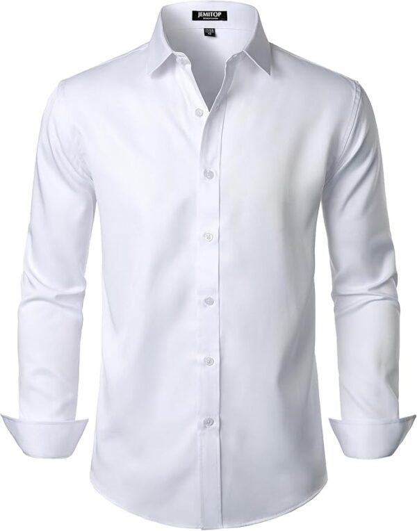 Men's Stretch Wrinkle Free Dress Shirts Formal Wedding Prom Long Sleeve Button Down Shirt
