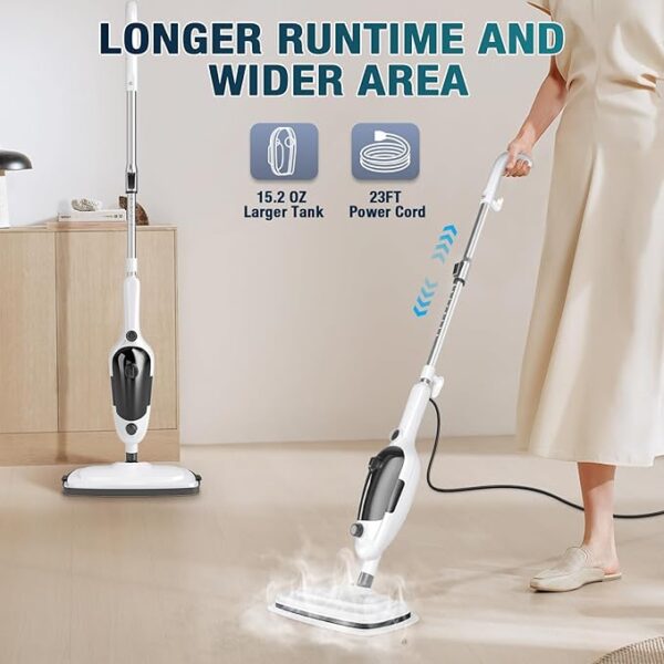 Steam Mop - 11-in-1 Steam Cleaner for Home with 15.2 OZ Water Tank & 23FT Power Cord, - Image 3