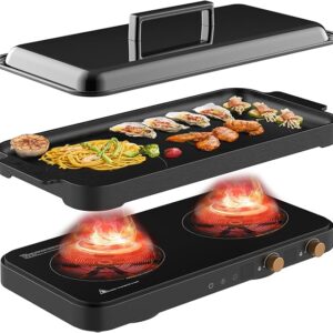 Induction cooker with 2 burners, detachable baking tray, non stick, temperature control option with timer,