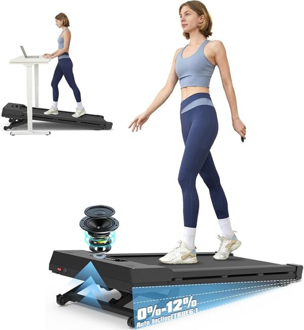 Walking Pad Treadmill with 12% 9-Level Auto Incline, 450 lbs Capacity Bluetooth Speaker
