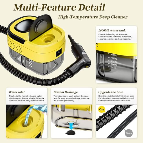 Steam Cleaner,15s Heat-Up,1.6L Tank,3-Level Adjustable Handle,2500W Steamer for Cleaning - Image 2