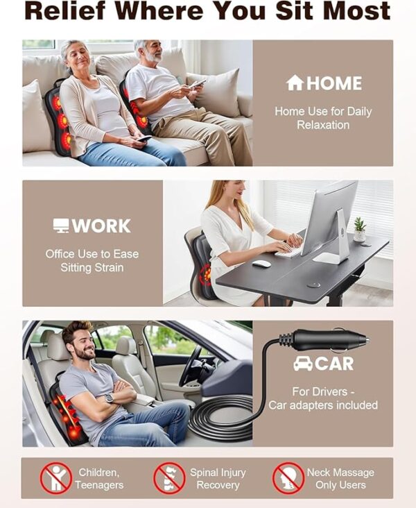 Shiatsu Back Massager with Heat : Up and Down Rolling Massage - Electric Back Massager - Image 3