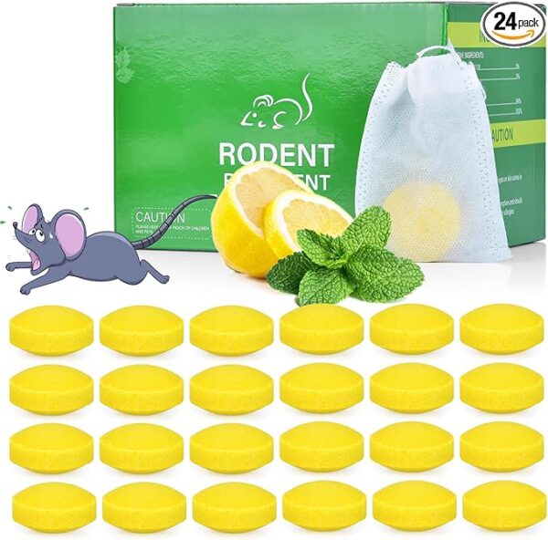 Mouse Rodent Repellent, 24Pack Peppermint Lemon Oil Repellent for Squirrel Roach Rats Spider Ant Mice Insect Pests,