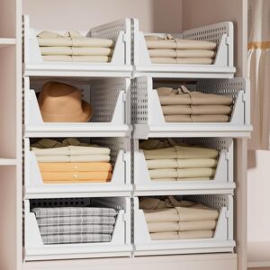 Stackable Plastic Storage Basket Closet Organizer Bin Foldable Clothes