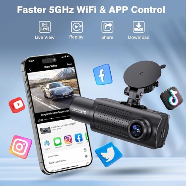 Miden X5 4K WiFi Dash Cam Front and Rear Inside, 2160P+1080P+1080P FHD 3 Channel Dash Camera - Image 2