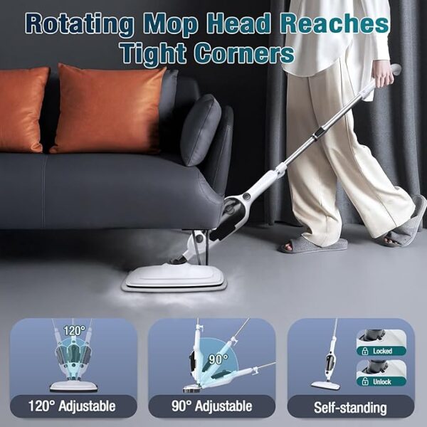 Steam Mop - 11-in-1 Steam Cleaner for Home with 15.2 OZ Water Tank & 23FT Power Cord, - Image 2