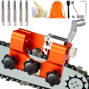 Chainsaw Sharpener, Portable Hand Crank Tool with 5 Sharpening Rods