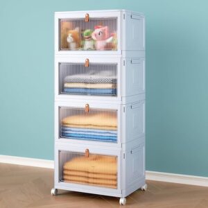 4 Tier Stackable Plastic Storage Bins with Lid and Wheels - 23 QT Closet Organizers and Storage,
