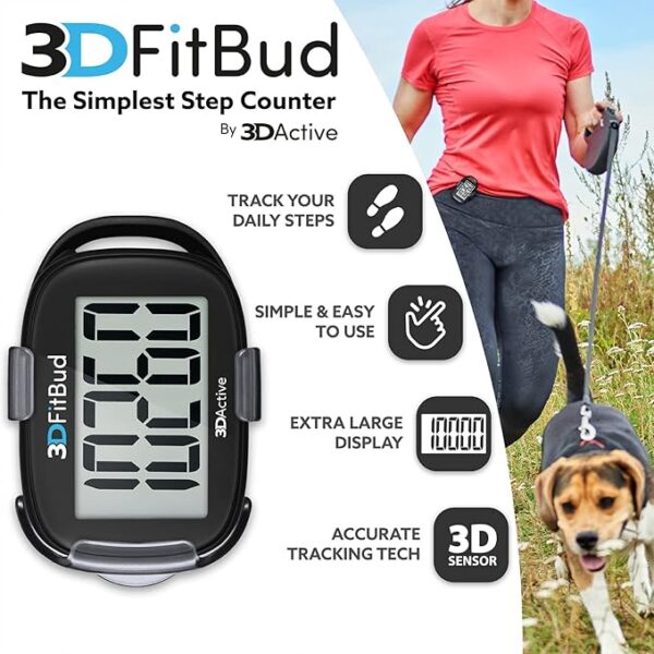 3DFitBud Simple Step Counter Walking 3D Pedometer from 3DActive with Clip & Lanyard - A420S - Image 2