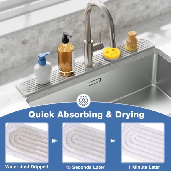 DK177 Faucet Mat for Kitchen Sink - Water Absorbing Stone Tray for Sink, - Image 2