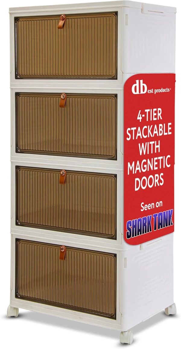 dbest products Quik Box Sport 6 Gallon 4 tier Stackable Storage Bins with Magnetic Door,