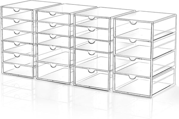 Makeup Drawer Storage Organizer with 20 Drawers, 4 Set Acrylic Office Desk Organization and Storage,
