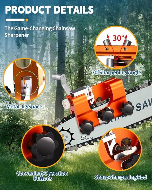 Chainsaw Sharpener, Portable Hand Crank Tool with 5 Sharpening Rods - Image 2
