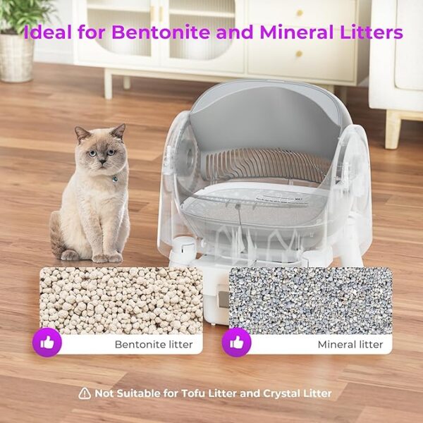 Self Cleaning Cat Litter Box, Open Top Litter Box for Multiple Cats, Automatic Cat Litter Box with Liners and Mat Included, Grey - Image 2
